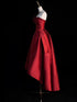 Wine Red Satin High Low Party Dress Homecoming Dress, Wine Red Satin Short Prom Dress